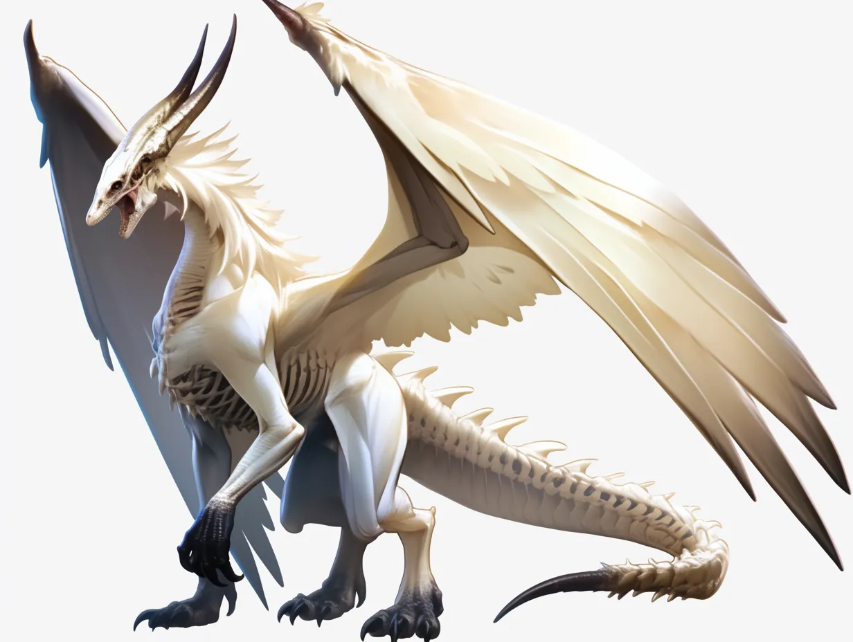 朽ちし白骨のドラゴンゾンビ｜白骨と腐蝕を思わせる姿が特徴的なドラゴンゾンビ。鋭い角と裂けた翼が荒廃の象徴を示し、不滅の怪物としての恐怖を強調している。