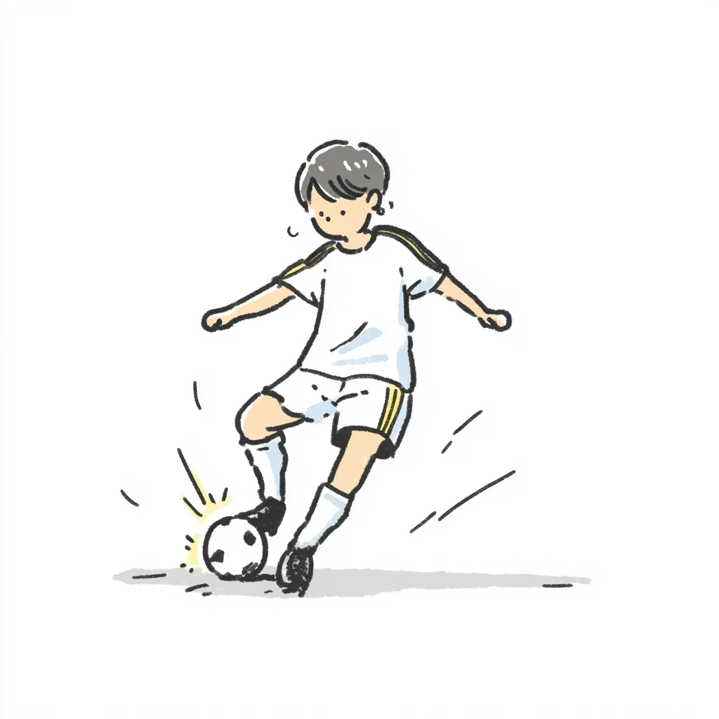 おしゃれ手書きのサッカー｜動きのある瞬間を切り取った構図が魅力のおしゃれ手書きのサッカー。柔らかな線とシンプルな色使いがスポーツの力強さをやさしく表現しています。