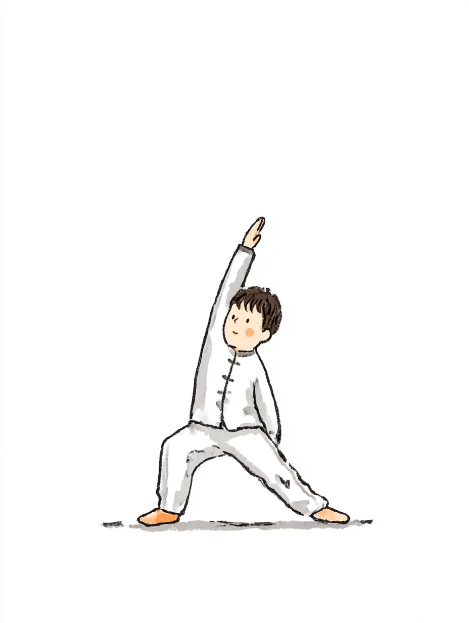 おしゃれ手書きのストレッチ｜下半身を大きく広げたフォームが特徴的な1枚。おしゃれ手書きの描線で、姿勢の安定感としなやかさをナチュラルに表現しています。