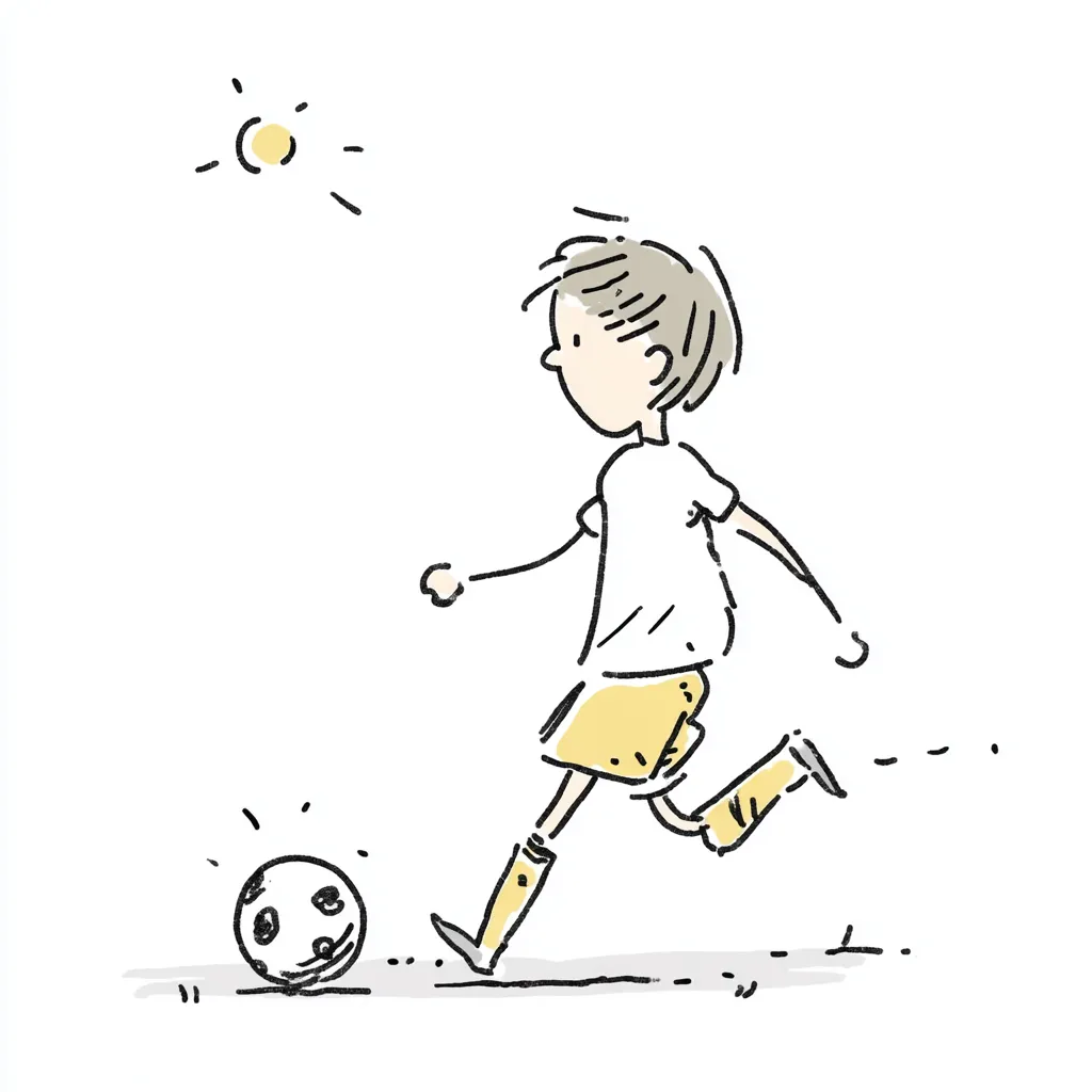 おしゃれ手書きのサッカー遊び｜軽やかな筆致とナチュラルな配色で描かれたおしゃれ手書きのサッカー遊び。楽しげな雰囲気がイラスト全体に広がる、親しみやすいタッチです。