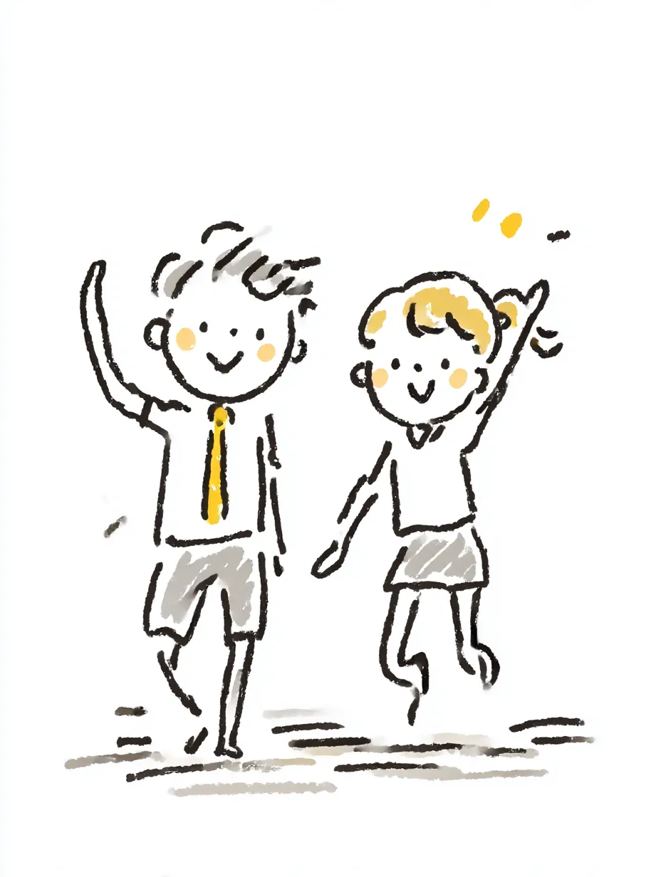 おしゃれ手書きの社交ダンス｜二人の息の合ったステップが丁寧な線で表現され、動きのリズムが伝わる構図。おしゃれ手書きのあたたかみが仲の良さを感じさせてくれます。