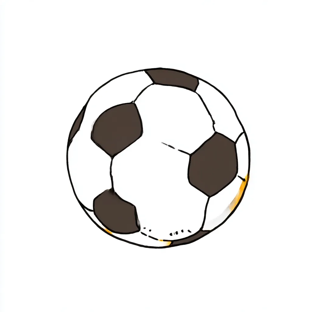 おしゃれ手書きのサッカーボール｜太めの線と温かみのある形状で描かれたおしゃれ手書きのサッカーボール。手描き特有のラフさが素材に味わいとぬくもりを与えています。
