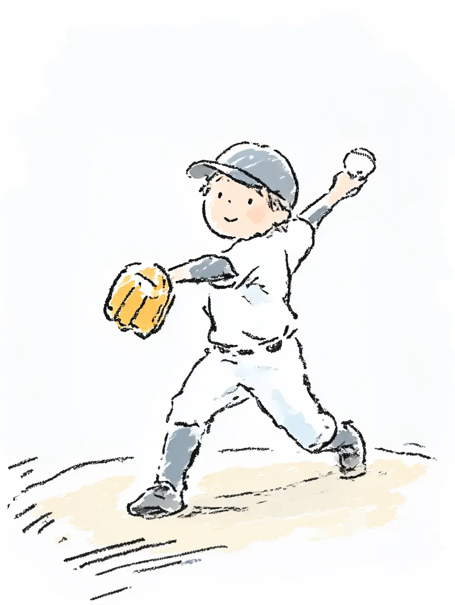 おしゃれ手書きの野球選手｜ほがらかな表情が印象的なおしゃれ手書きの野球選手。ぬくもりある色使いと自然な筆跡が、親しみやすさを引き立てています。