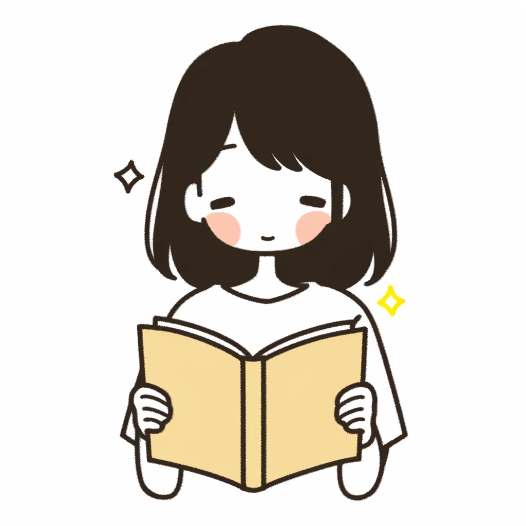 おしゃれ読書を楽しむ少女｜やわらかい線と優しい色合いで描かれた少女が本を読んでいるイラスト。シンプルながらも温かみがあり、ナチュラルな雰囲気が漂う。おしゃれ読書のシーンを穏やかに表現しており、リラックスした時間を感じさせるデザイン。
