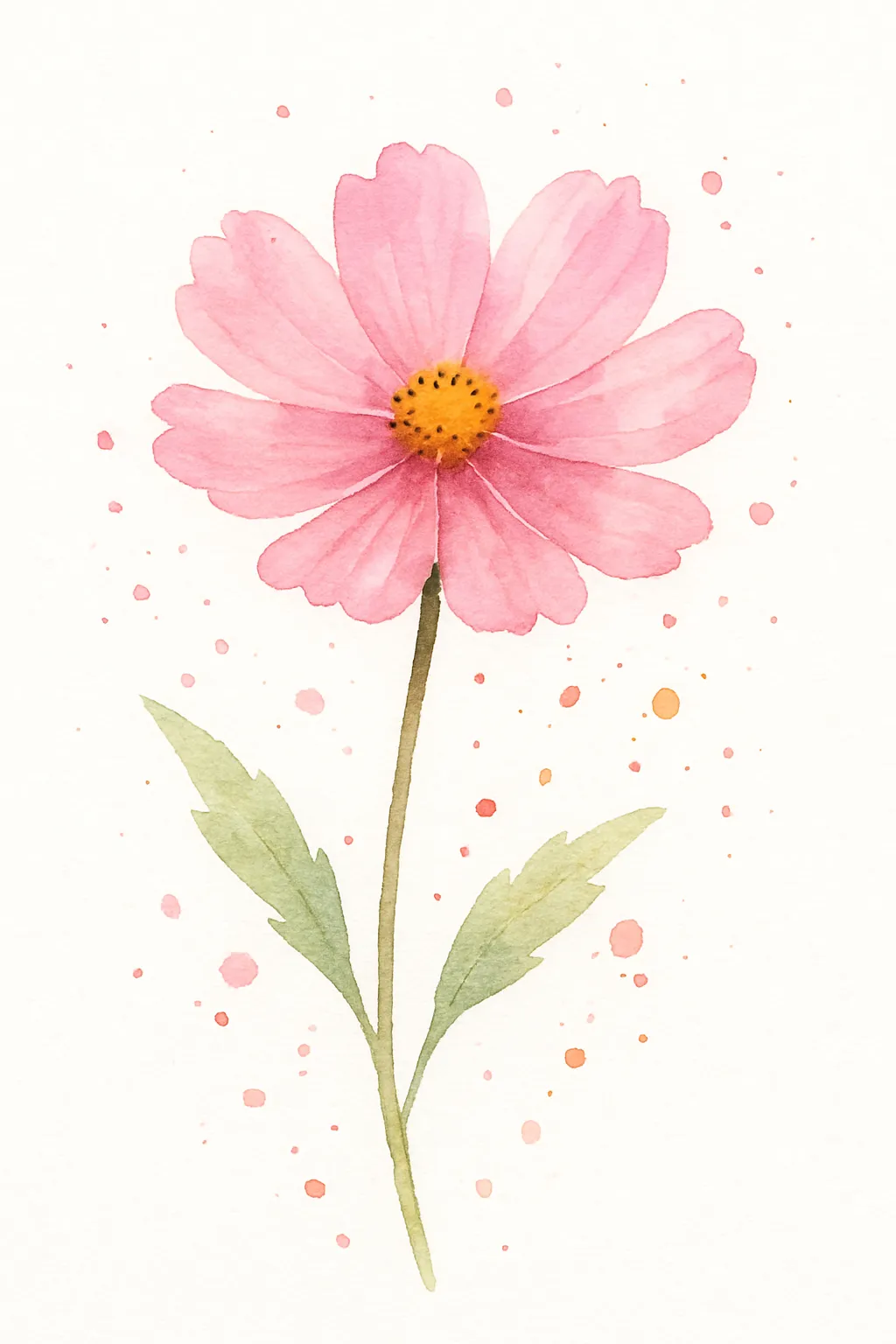 おしゃれスプラッシュのコスモス｜風に揺れるような可憐なコスモスの花びらが、やさしいピンクで描かれた構図。おしゃれスプラッシュの点描が軽やかなリズムを生み、秋の草原の穏やかな空気を想像させます。