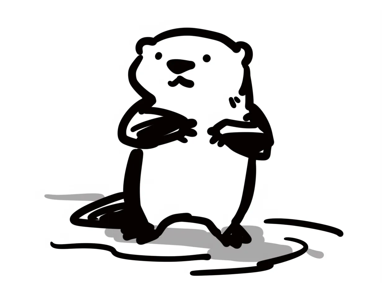 簡単な手書きのラッコ｜水辺に浮かぶ姿を思わせる簡単な手書きのラッコのイラストです。小さな目と手の動きに表情があり、「簡単な手書きの」雰囲気で自然体の可愛さが表現されています。