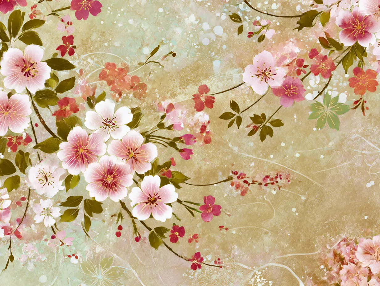 かわいい柄の和風さくら模様｜優雅な桜が舞う和風のかわいい柄。祝宴の席を飾るために描かれたものの、予定されていた結婚式は叶わず、未使用のまま仕舞われたという切ない過去を宿しています。