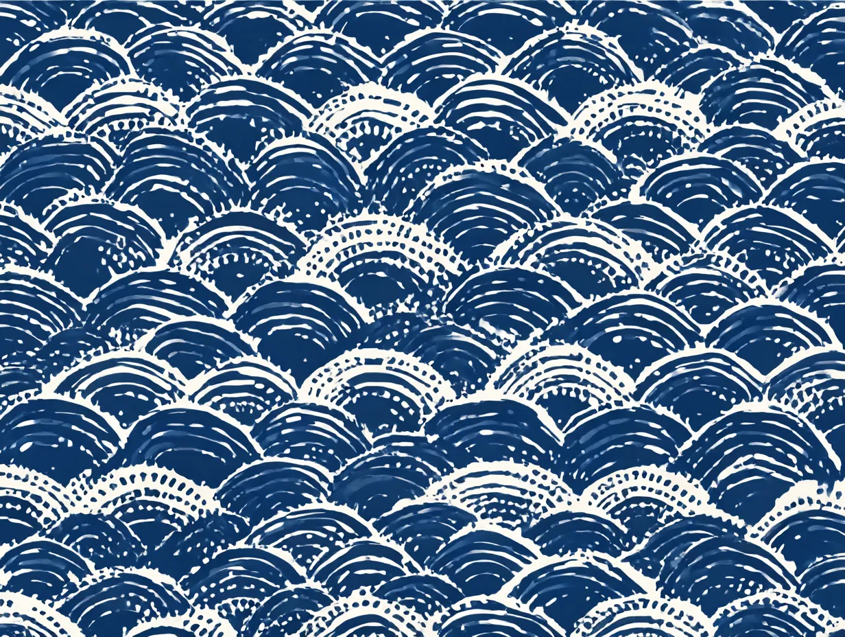 かっこいい柄の青海波クラシック｜幾何学的なうろこの波が均整を保ちつつも、手描き風の滲みが哀愁を帯びた印象を与える。叶わぬ願いが波間に沈んだままのような、和の美しさと痛みが響くかっこいい柄です。