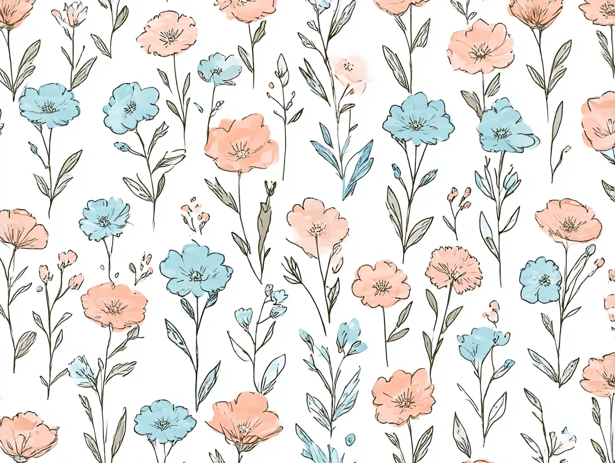 花柄の手描き風ポップフラワー｜水彩タッチで淡く描かれたピンクと水色の花柄が、優しさと儚さを同時に感じさせる。実はこのモチーフは、長く引き裂かれた姉妹の思い出の花畑を再現したという背景を持っている。