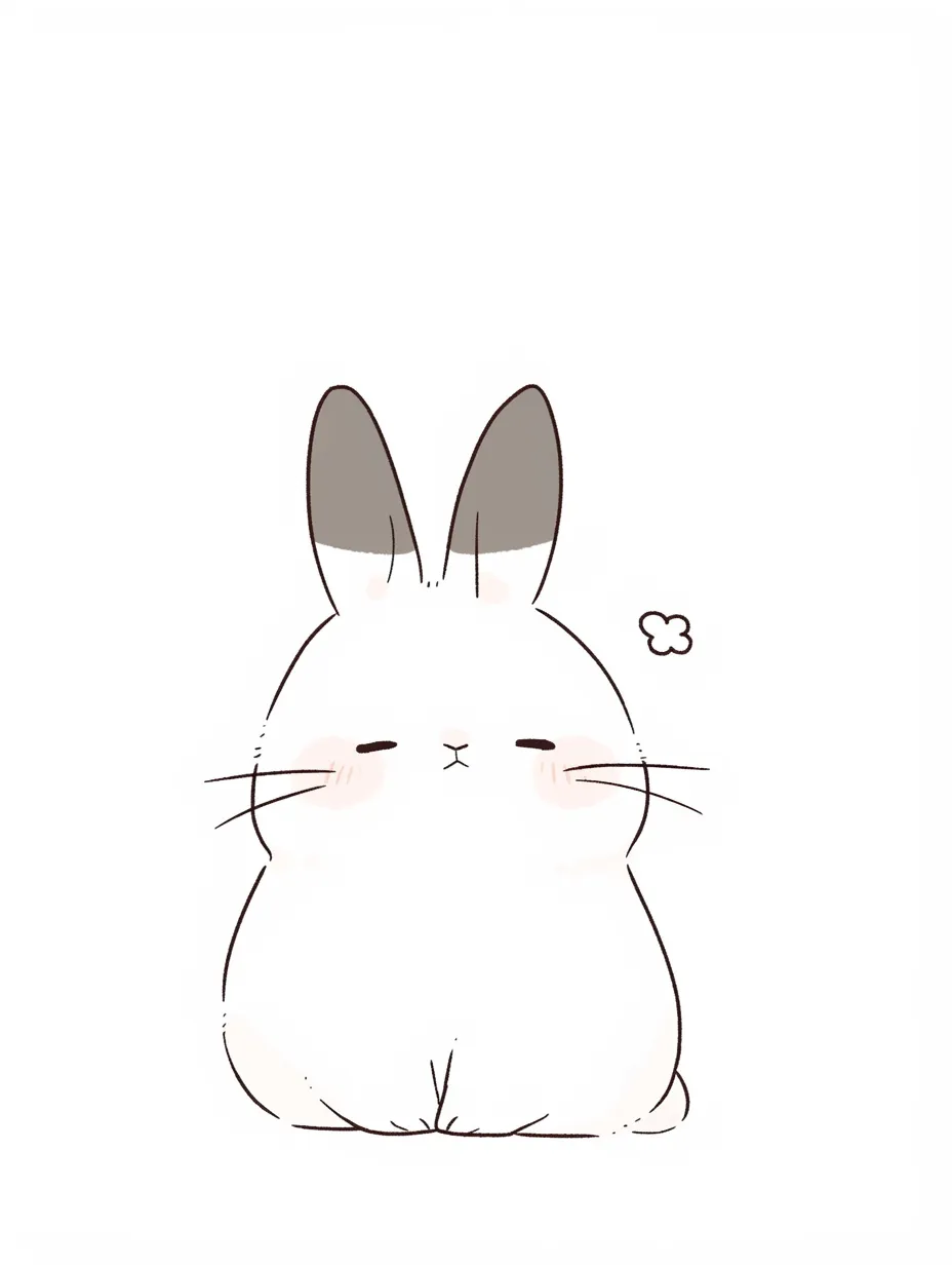 細手書きのうさぎ｜丸くデフォルメされた体とぴんと伸びた耳が特徴のうさぎを、細手書きのシンプルな線で表現。表情のユーモラスさが、静かな中にも楽しさを感じさせます。