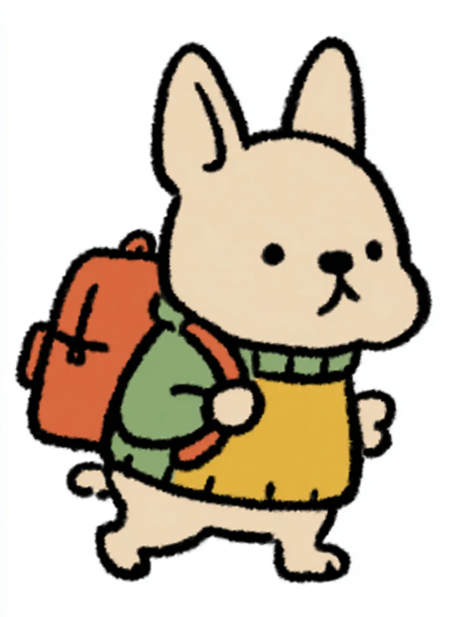 おしゃれかわいい旅するフレンチブルドッグ｜コンパクトな体とつぶらな目が特徴のフレンチブルドッグが、元気よく旅を満喫する様子を表現。バランスのよい配色と愛らしい輪郭が、おしゃれかわいい旅する気持ちを自然に伝えてくれます。