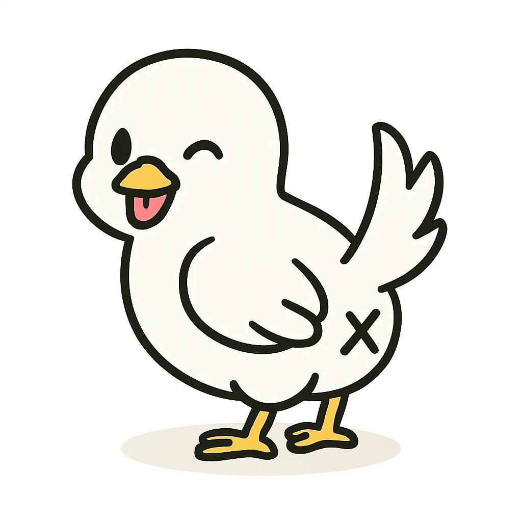 かわいい振り向きお尻の白い鳥｜真っ白な羽毛に包まれた姿が清らかな印象の白い鳥。柔らかい表情とシンプルな色合いが魅力のやさしいイラスト