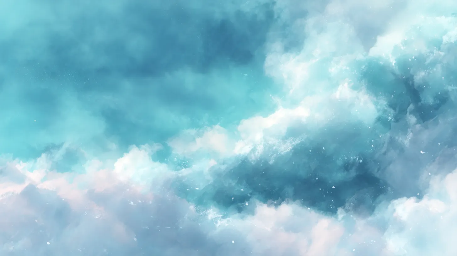 かわいいPC壁紙 蒼の雲海｜水彩のように柔らかなタッチで描かれた青い雲が幻想的に広がるかわいいPC壁紙。淡いブルーから深い蒼への色の変化が美しく、雲の厚みや奥行きが心地よい立体感を生み、澄んだ空気感を伝えている。