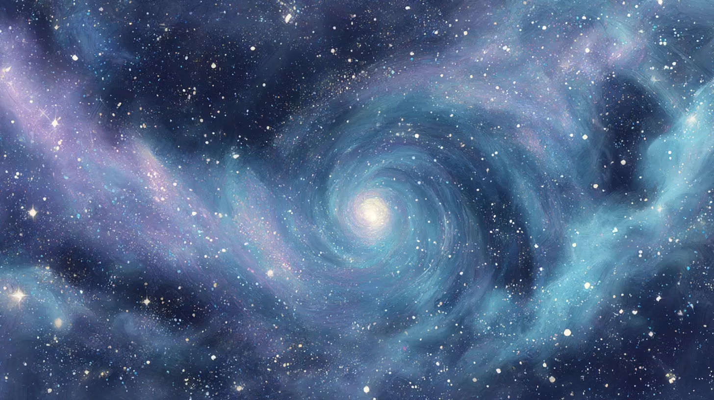 宇宙PC壁紙 星々に吸い込まれる螺旋｜鮮やかな渦を巻く星雲が中心へ吸い込むように輝く宇宙PC壁紙。幻想的なブルーとパープルが混じり合い、無限の奥行きを表現している。