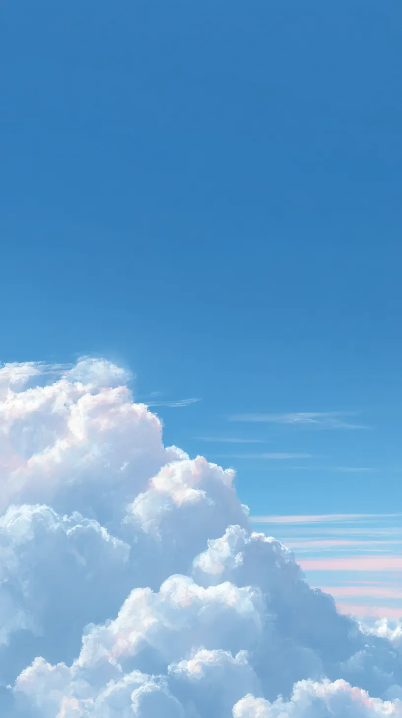 かわいいシンプル壁紙 青空の雲海｜鮮やかな青空に広がる白雲がふんわりと重なり、爽快感を与える。かわいいシンプル壁紙として、清らかな空の広がりを映し出す。
