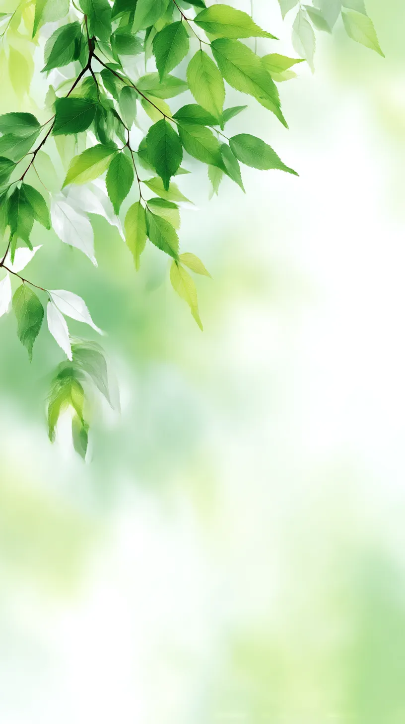 緑韓国壁紙 初夏の風景｜葉の濃淡が美しく重なり、枝先から初夏の風を感じさせる構図。背景の柔らかなぼかしが奥行きを生み、自然の息吹が広がる印象を与える。
