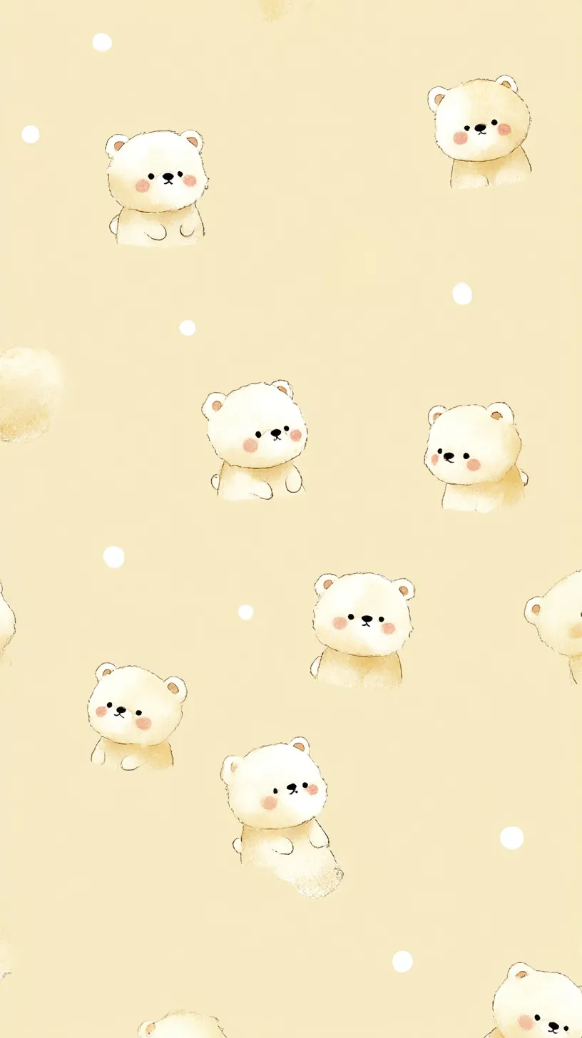 韓国くま壁紙 ちびくま模様｜画面一面にちびくまが散りばめられた韓国くま壁紙。均等なリズム感と淡い色彩が柔らかな可愛らしさを演出している。