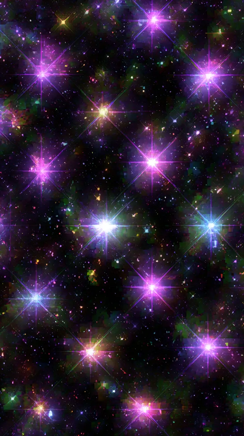 Y2K星壁紙 紫光の銀河｜黒の広がりに紫の星が瞬き、光の筋が鮮烈な輝きを強調する。宇宙の深淵を華やかに染める印象的な構成が特徴。