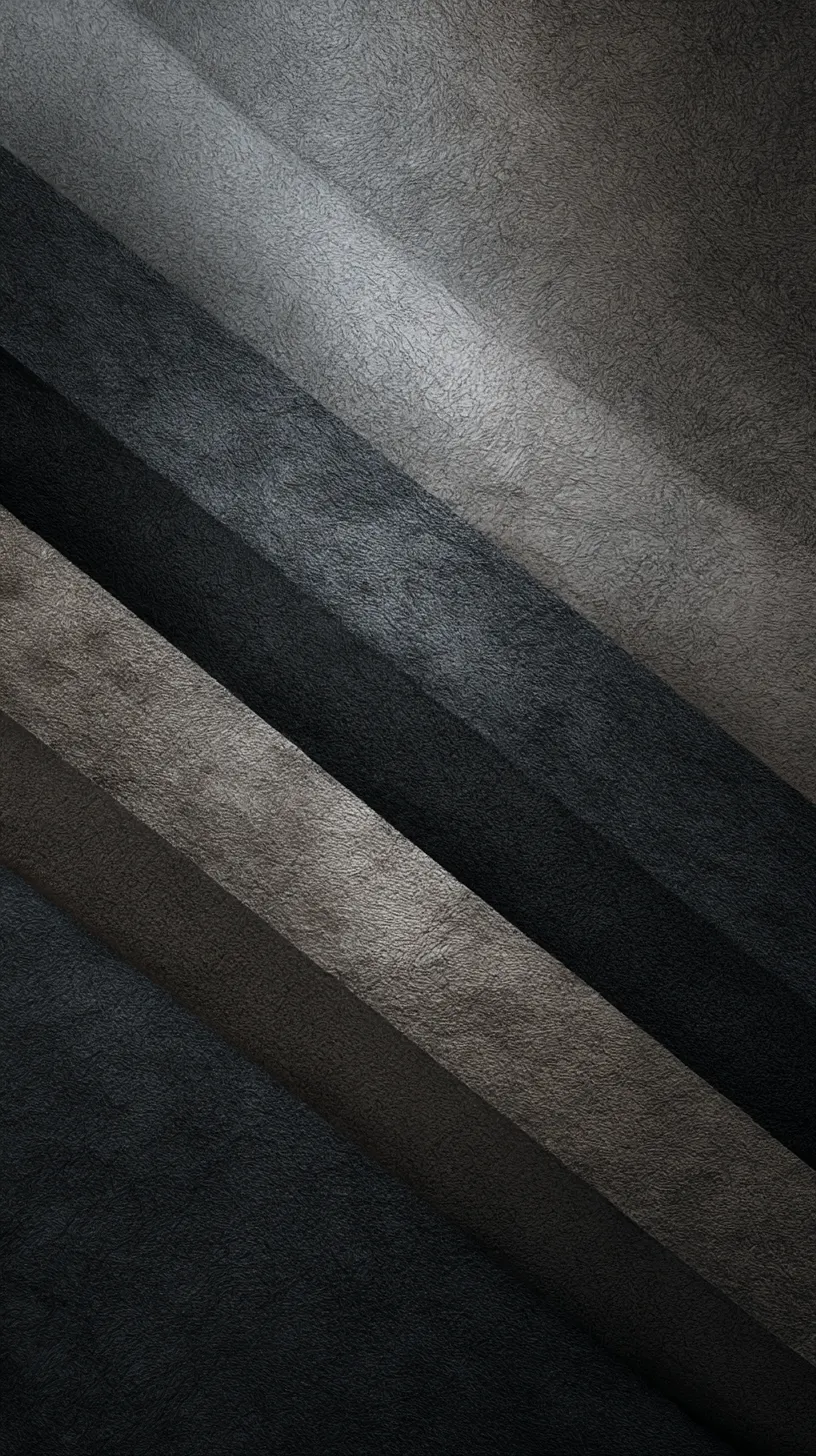 斜光構図のおしゃれかっこいい黒壁紙｜黒とグレーの帯が斜めに交差し、重厚な陰影を描き出す構成。おしゃれかっこいい黒壁紙としての落ち着きと迫力を備え、光のグラデーションが奥行きを際立たせている。