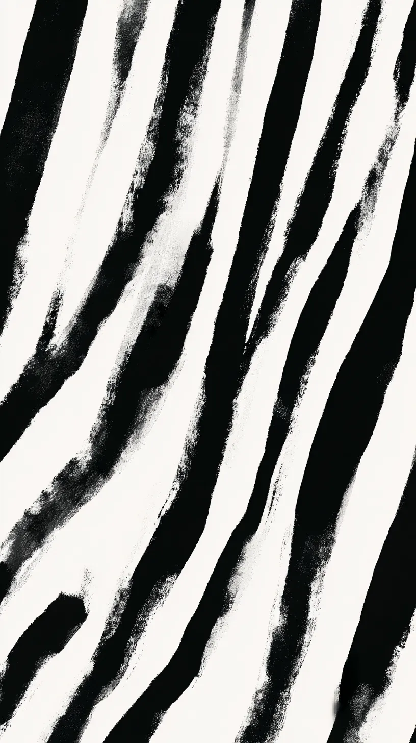 おしゃれ白黒壁紙 ゼブラの筆致｜太い筆で描いたような縞模様が印象的なおしゃれ白黒壁紙。かすれの残る質感が自然なリズムを生み出し、視覚的な力強さを放つ。