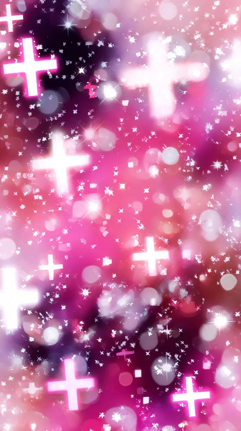 ギャルピンク壁紙 輝きのクロス｜光の十字が画面を貫き、周囲をピンクのグラデーションが包み込む。煌めく星々がリズムを与え、ギャルらしい華やかで強い存在感を映し出す構成となっている。