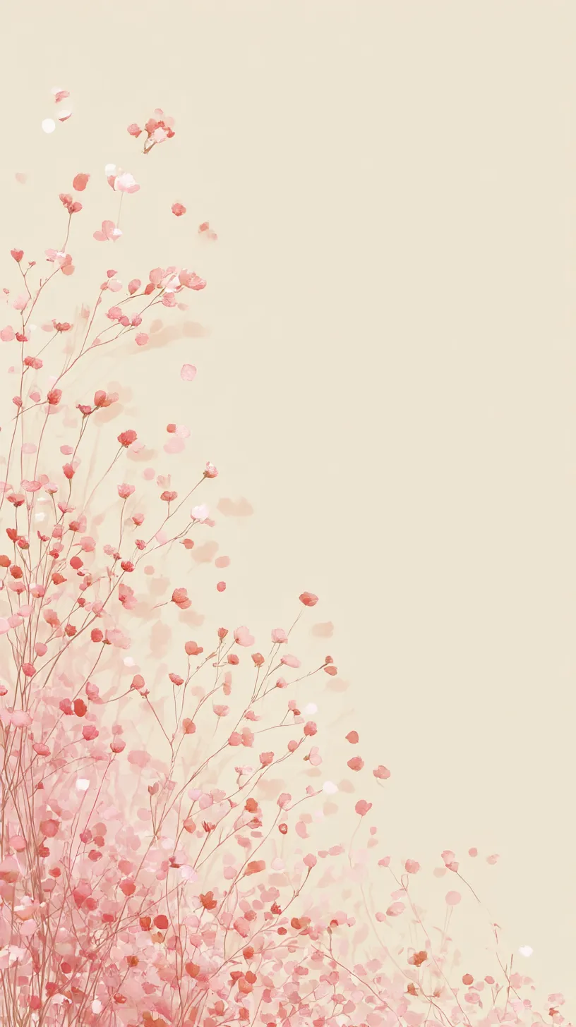 ピンクベージュ壁紙 柔らかな花影｜淡いベージュの空間に小花が舞うように広がり、絵画的な趣が漂う。控えめな色彩が繊細な余韻を残す柔らかな構成となっている。
