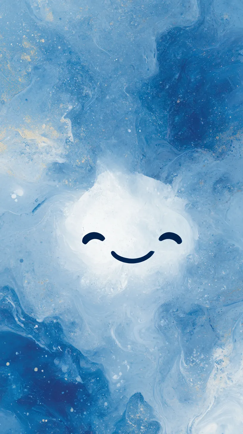 かわいい青壁紙 雲のほほえみ｜流れるような青のグラデーションの中に、ふんわりとした雲のような笑顔が浮かぶ。シンプルながらも優しさを感じさせ、かわいい青壁紙として心和む雰囲気を表現している。