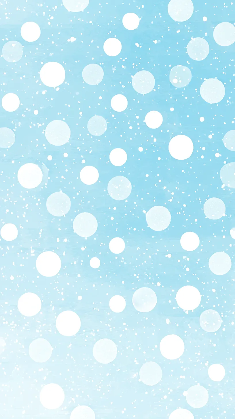 かわいい青壁紙 ドットのきらめき｜淡いブルーの背景に大きな白いドットが並び、雪のような煌めきを添える。柔らかなタッチと均整の取れた配置が調和し、かわいい青壁紙として軽快なデザインを形作っている。