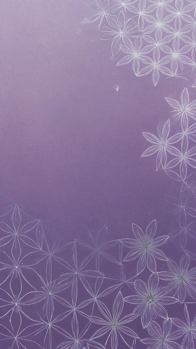 おしゃれ紫壁紙 花の余白｜柔らかな紫の背景に白い花模様が左右に広がるおしゃれ紫壁紙。余白を活かした配置が、軽やかさと静けさを併せ持つ落ち着いた印象を与えている。