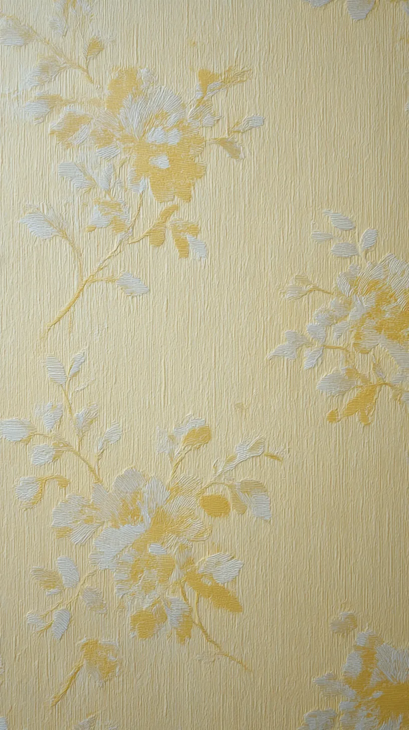 黄色のシンプル壁紙 花の浮かび｜黄色のシンプル壁紙は花模様が浮き彫りのように施され、立体的な陰影と柔らかな黄色が優雅な表情を見せています。