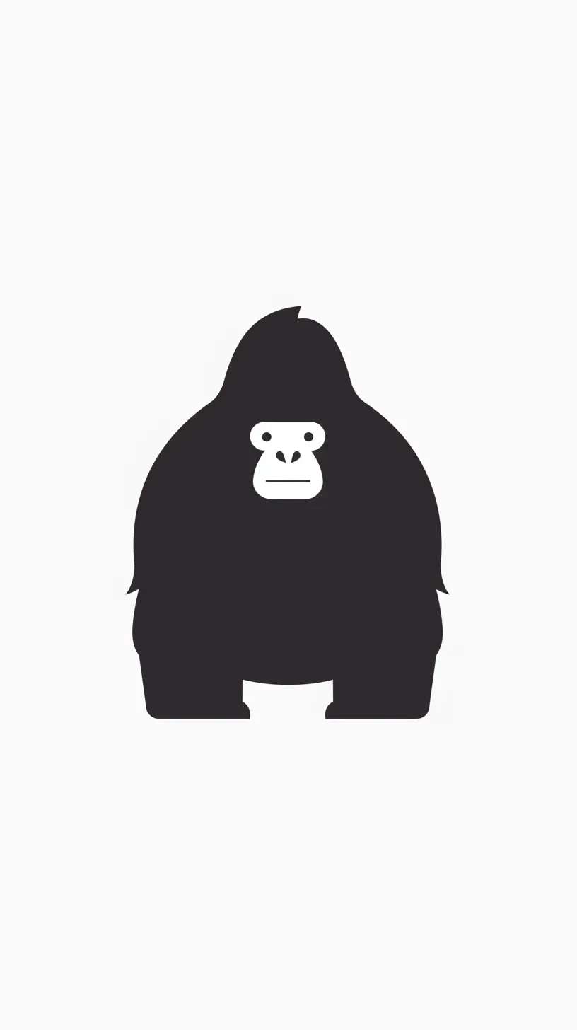 かわいいゴリラ壁紙 アイコン風｜かわいいゴリラ壁紙として、モノトーンのシルエットで構成されたアイコン風デザインです。正面を見据える姿が力強く、極限まで省略された形が独特の存在感を生み出します。シンプルながら印象に残る仕上がりです。