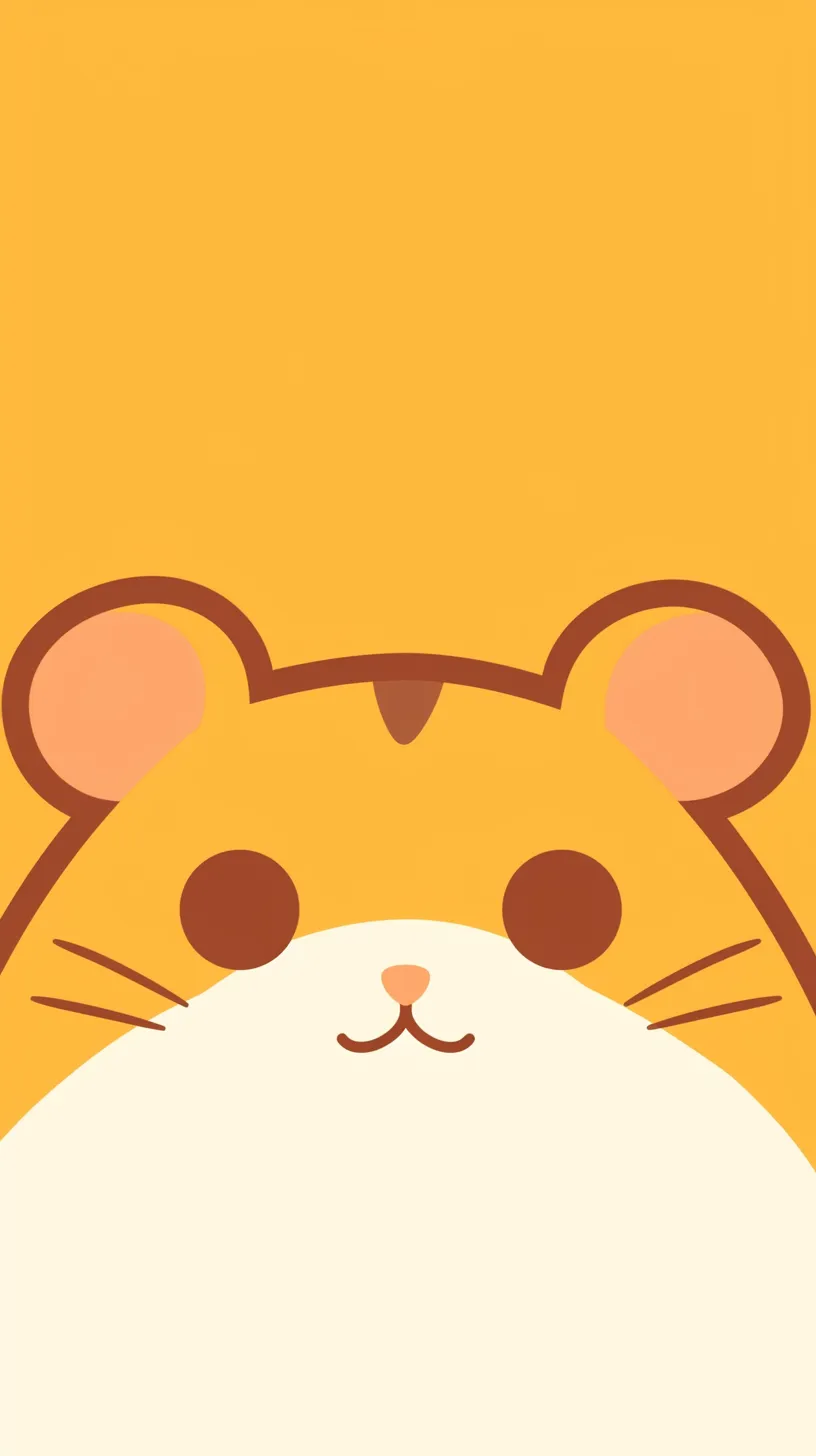 ハムスター壁紙シンプル顔｜シンプルな線と色で描かれたハムスターが壁紙全体を明るくする。丸いフォルムと愛嬌ある表情が特徴で、余白を活かしたデザインがすっきりとした印象を与えている。
