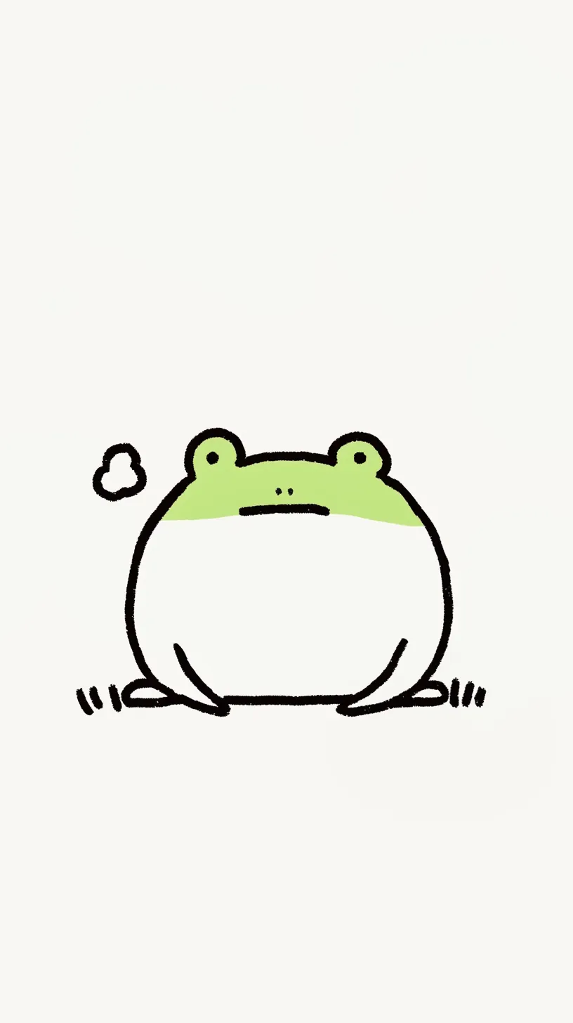カエル壁紙のため息｜丸い体のカエルがため息をつくように描かれた壁紙。簡素な線と余白が生み出す静けさが、ユーモラスさとちょっとした切なさを同時に感じさせる構成になっている。
