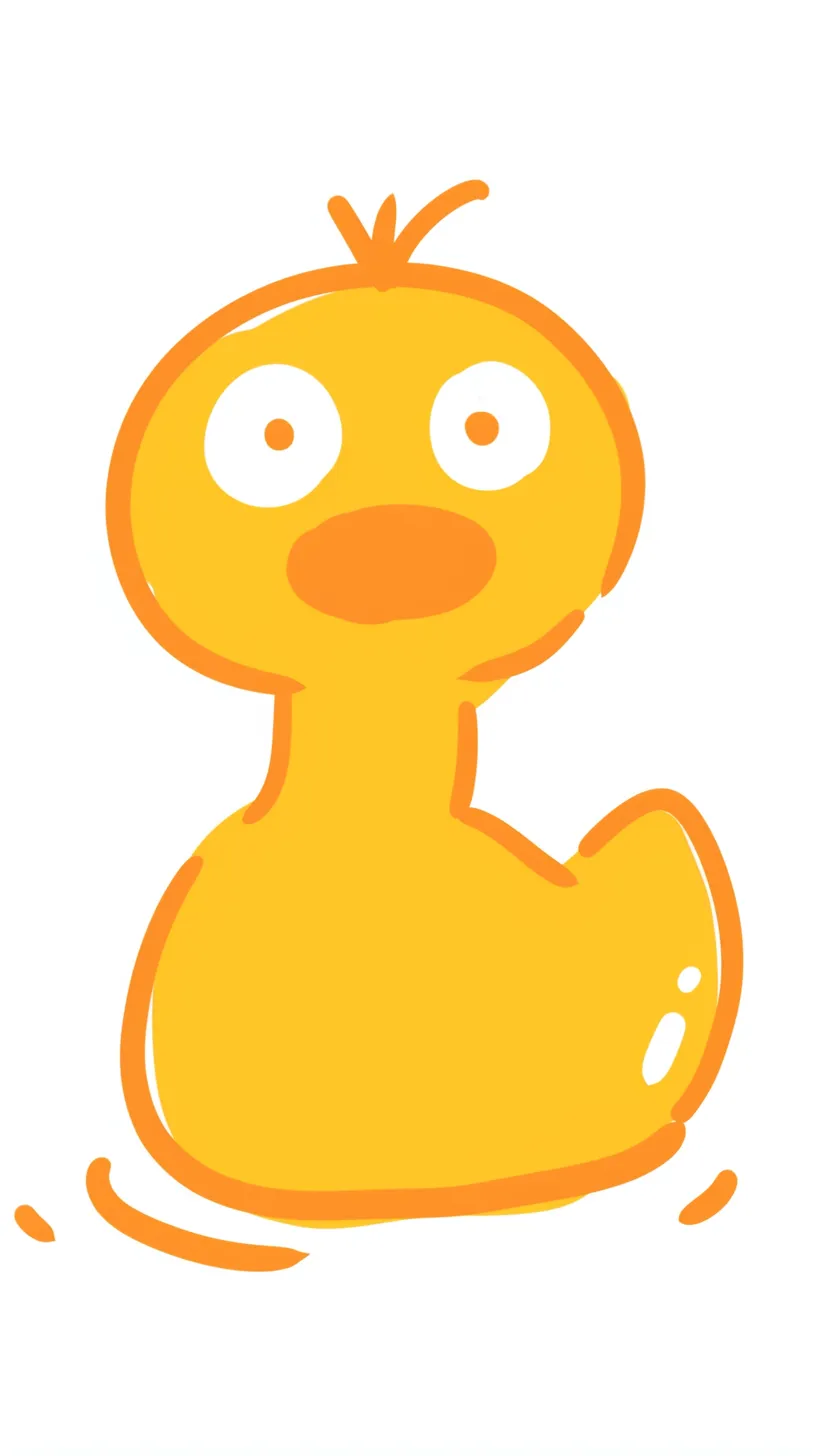 アヒル壁紙ゆるい視線｜オレンジ色でラフに描かれたアヒルが大きな目で正面を見つめる壁紙。シンプルな線と鮮やかな色彩が印象的で、親しみやすいユーモアを強調している。