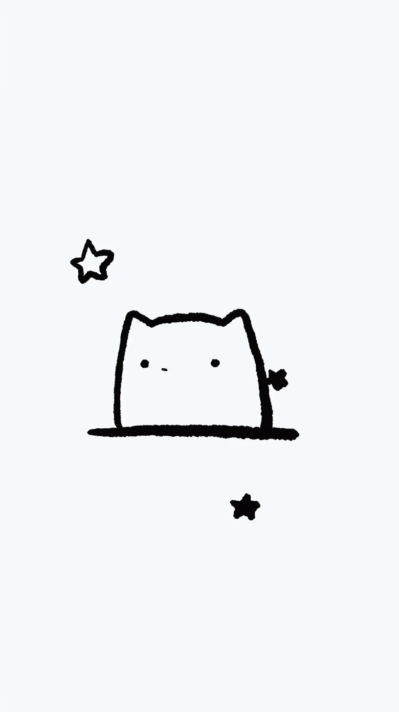 かわいい星壁紙 星とねこ｜ゆるやかな線で描かれたねこ風キャラクターと星が浮かび、素朴で愛らしい表情が癒しを添えるシンプルな壁紙。