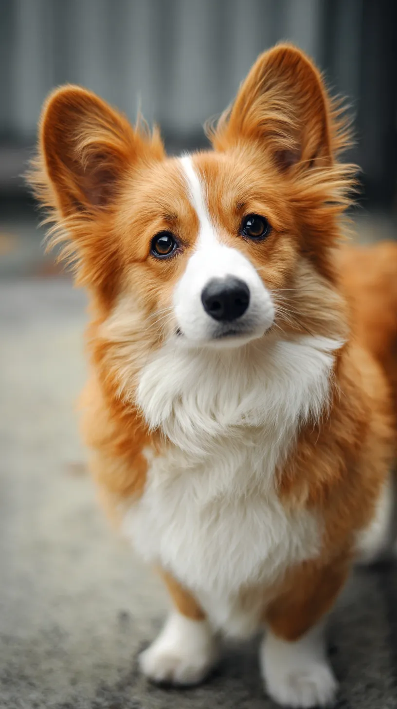 かわいい犬壁紙｜大きな耳と澄んだ瞳が特徴的なかわいい犬が真正面に映り、毛並みの柔らかさが壁紙に豊かな表情を与える。構図はシンプルながらも犬の存在感を力強く描き出している。