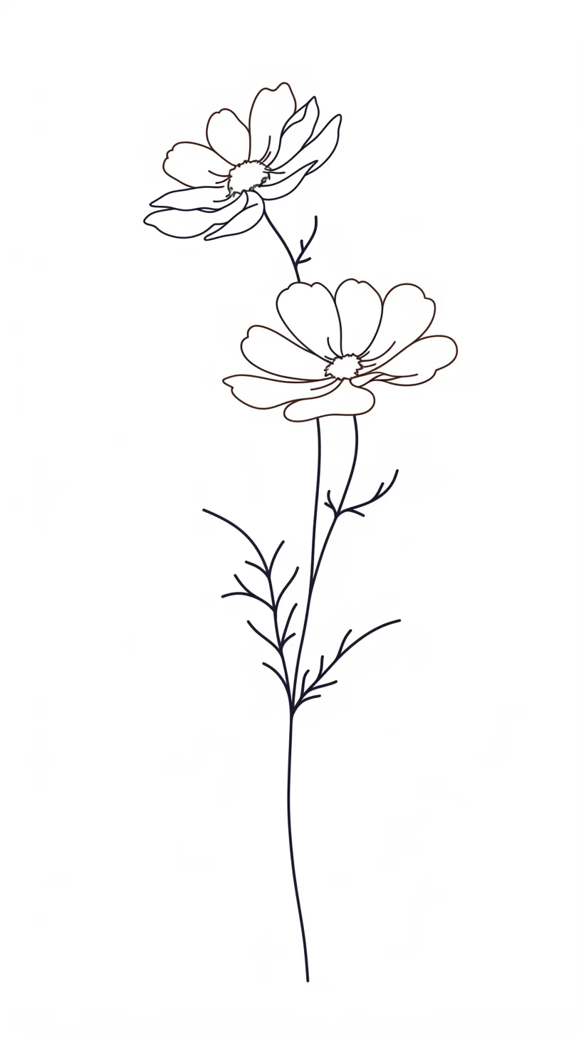 かわいい花壁紙の一輪｜二輪のかわいい花が細い線でシンプルに描かれた壁紙。最小限の構成が花そのものの形の美しさを際立たせ、清楚な雰囲気を醸し出す。