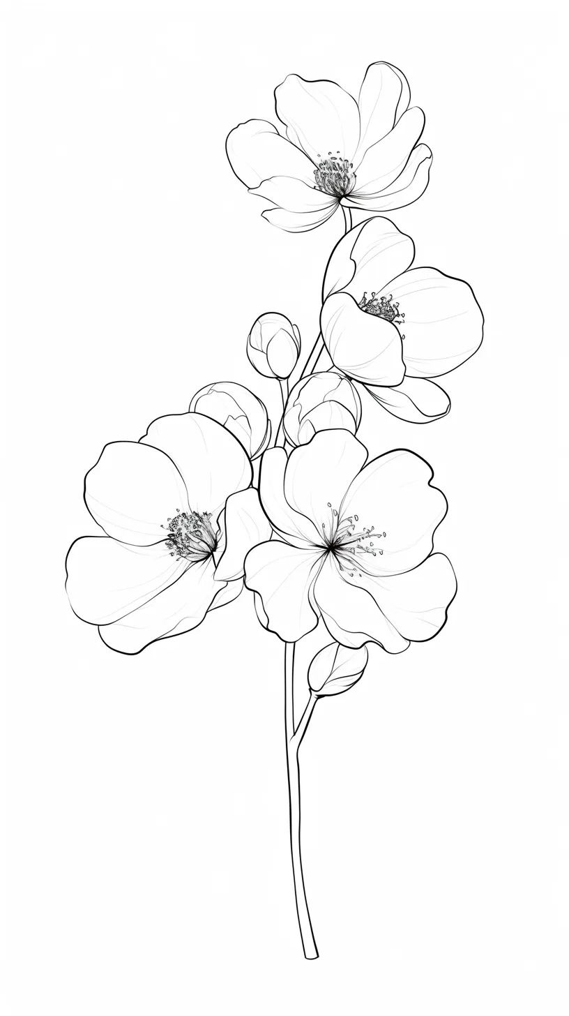シンプル花壁紙 線の調べ｜繊細な線で描かれた花が浮かぶシンプル花壁紙。白地に流れるような輪郭が静けさを強調し、余白の美と柔らかな空気感が印象的に広がる一枚。