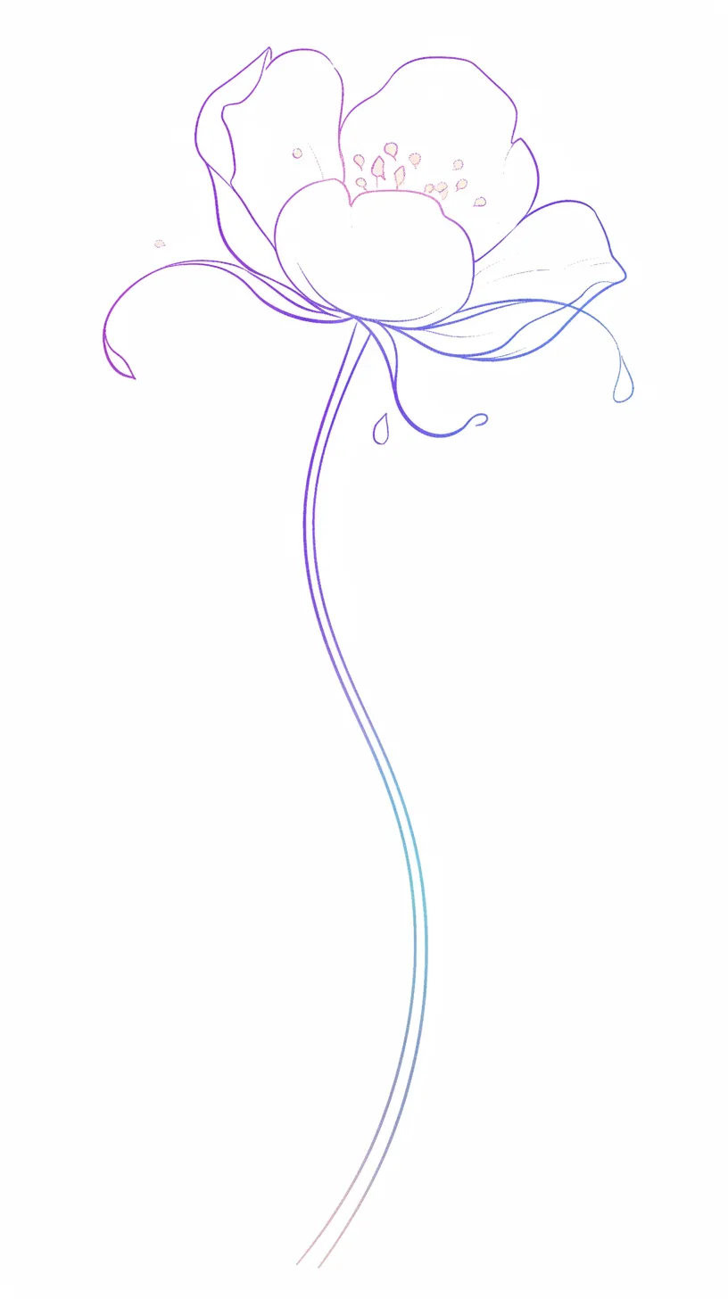 シンプル花壁紙 虹色の一輪｜一本の茎に咲く花が淡いグラデーションで彩られたシンプル花壁紙。紫から青に流れる色彩が幻想的で、儚げな美を強調する印象的な一枚。