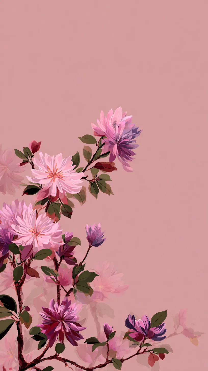ピンク花壁紙 光咲く蓮｜柔らかな光を帯びた蓮の花が中心に立つピンク花壁紙。花弁に宿る淡い輝きと舞う花びらが幻想的で、清らかさと神秘性を表現する。