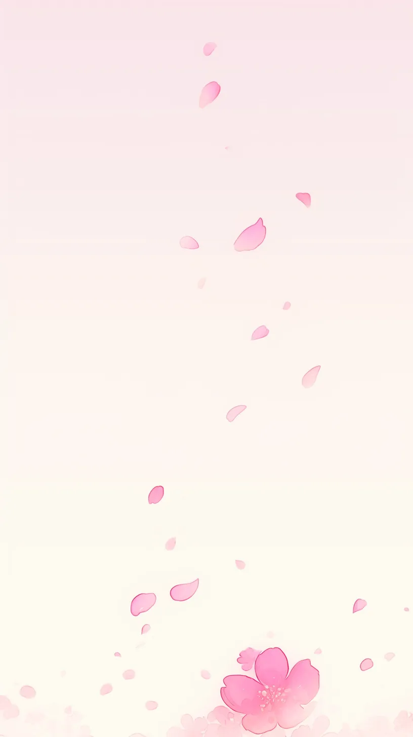 ピンク花壁紙 野趣の佇まい｜素朴な線と色彩で描かれた野花が並ぶピンク花壁紙。紫や白の花が控えめに配置され、自然の静かな野趣を映し出す落ち着いた雰囲気。