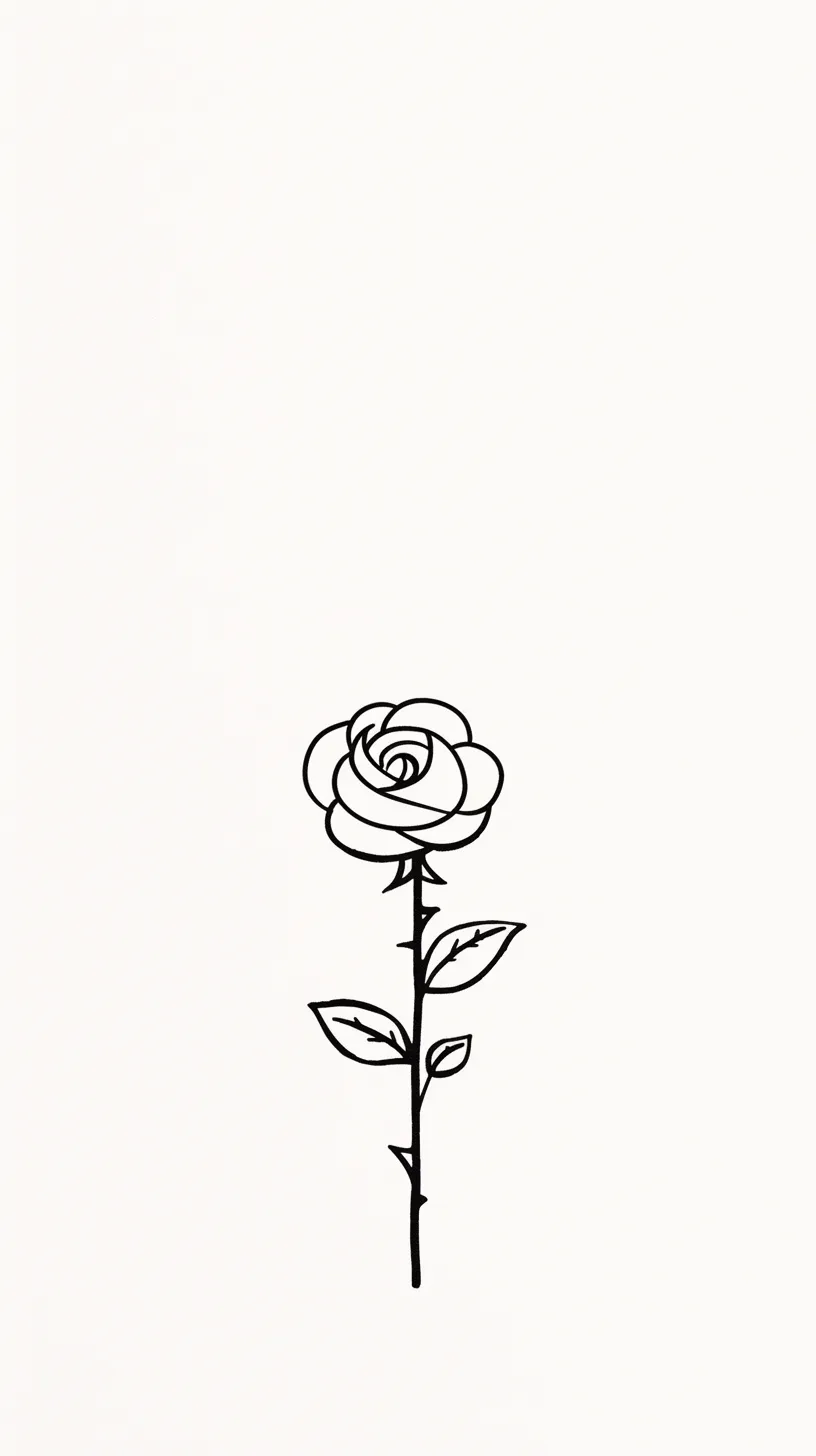 黒バラ壁紙の余白美｜黒バラが白地にシンプルに描かれた壁紙。余白の広さが花の輪郭を際立たせ、静寂と洗練を感じさせる構図が印象的に映える。