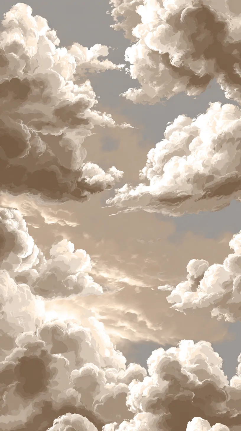 おしゃれ空壁紙 セピアの雲海｜セピア調の色合いで描かれた雲が重なり合うおしゃれ空壁紙。陰影の強いコントラストが、静かで重厚な空気感を漂わせています。