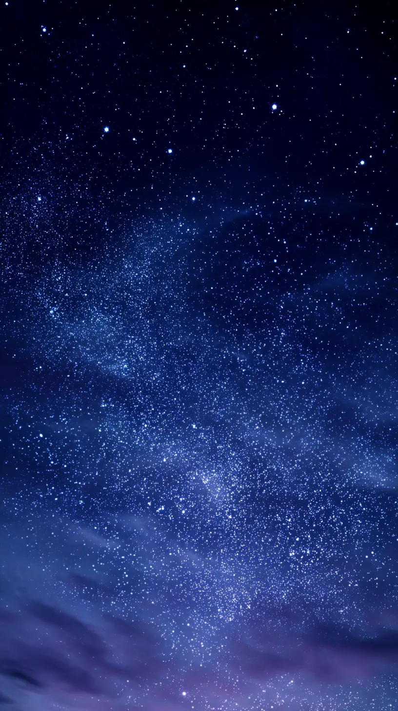 エモい空 壁紙 星降る夜空｜漆黒の夜空に無数の星が散りばめられたエモい空の壁紙。深い青のキャンバスに広がる光の粒が静かな宇宙の深遠さを感じさせる。