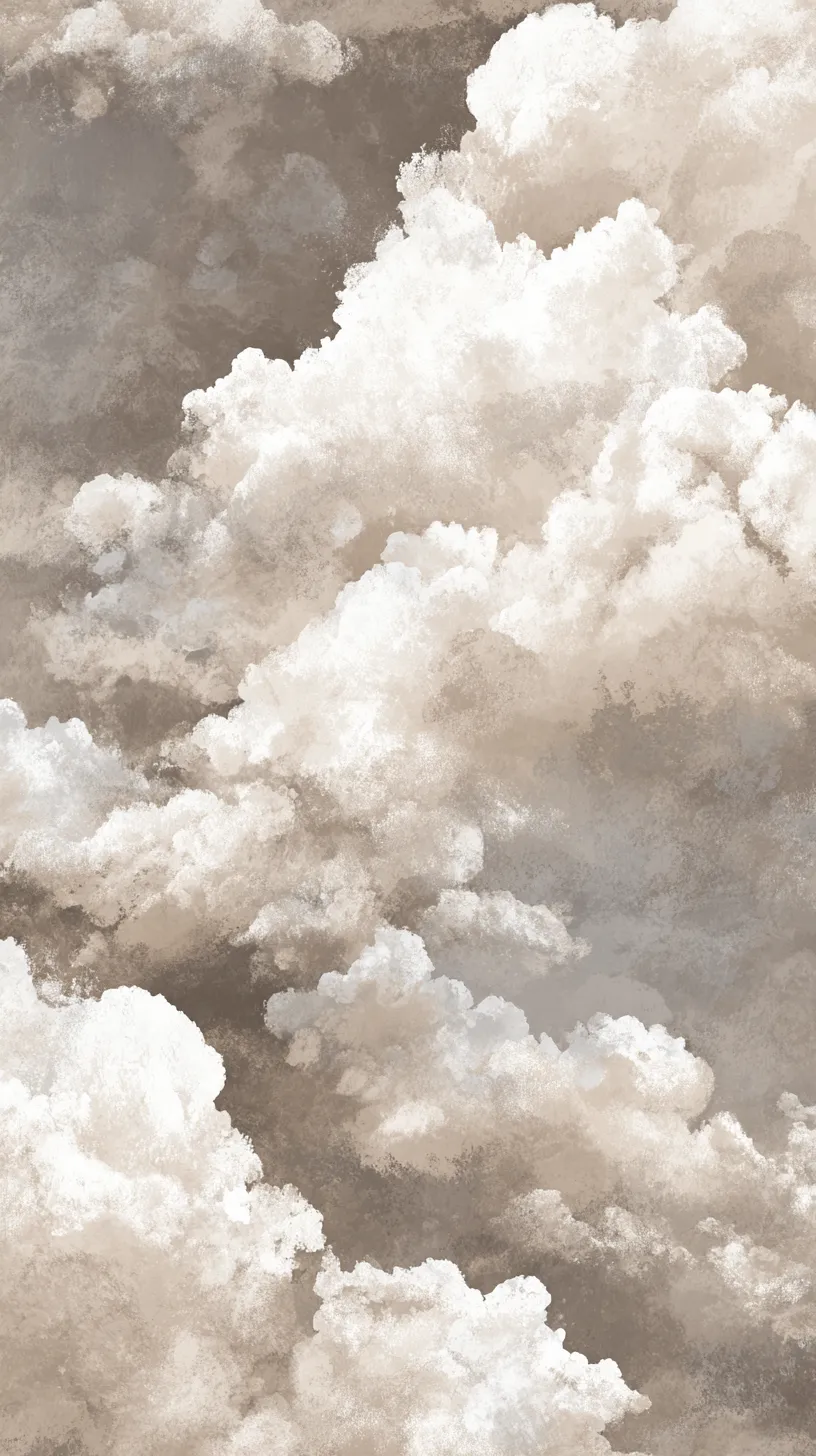 おしゃれ雲壁紙セピア調｜セピア色の濃淡で描かれたおしゃれ雲が立体感を際立たせ、落ち着いた幻想性を漂わせるクラシックな壁紙デザインです。