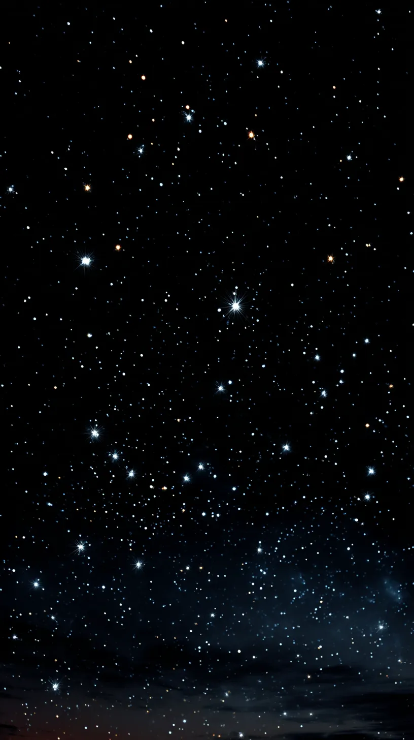 おしゃれ夜景 壁紙 深淵の輝き｜漆黒の夜空に散りばめられた大小の星々が奥行きを示すおしゃれ夜景の壁紙。青や橙の点光が宇宙の深さと神秘的な雰囲気を描き出している。