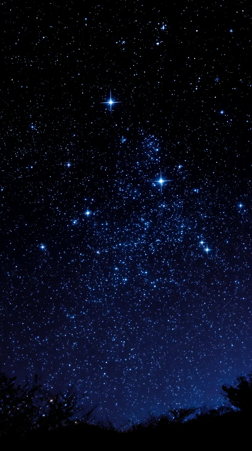 かっこいい夜景 星空壁紙｜満天の星が深い青に散りばめられたかっこいい夜景の壁紙。無数の光点が広がり、漆黒のキャンバスに宇宙の奥行きを描き出している。静寂と広がりが共存する幻想的な構図が魅力的。