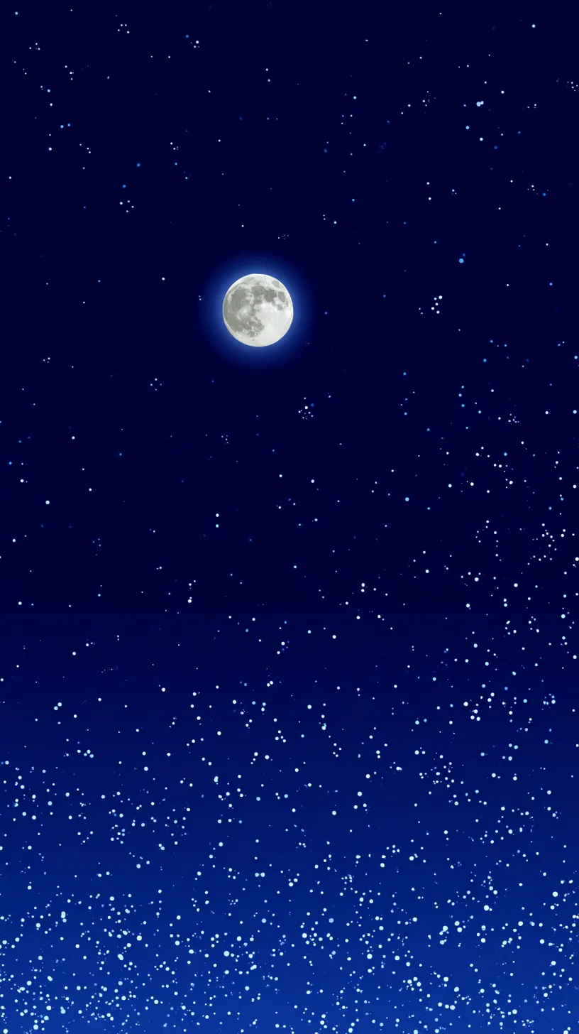 エモい夜景壁紙の満天月空｜濃紺の夜空に輝く満月と無数の星が広がるエモい夜景壁紙。月を中心に描かれた放射状の光が宇宙の静けさを強調し、幻想的で荘厳な雰囲気を漂わせている。