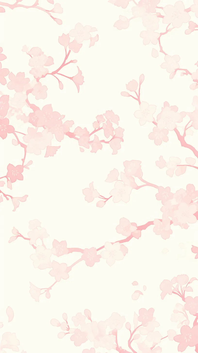 おしゃれ春壁紙 桜の余韻｜おしゃれ春を象徴する桜を淡いピンクのグラデーションで描いた壁紙。花びらが舞い散るような構成が季節の余韻を感じさせ、柔らかな色彩が心地よさを広げている。全体の軽やかな空気感が春の儚さを美しく映し出している。