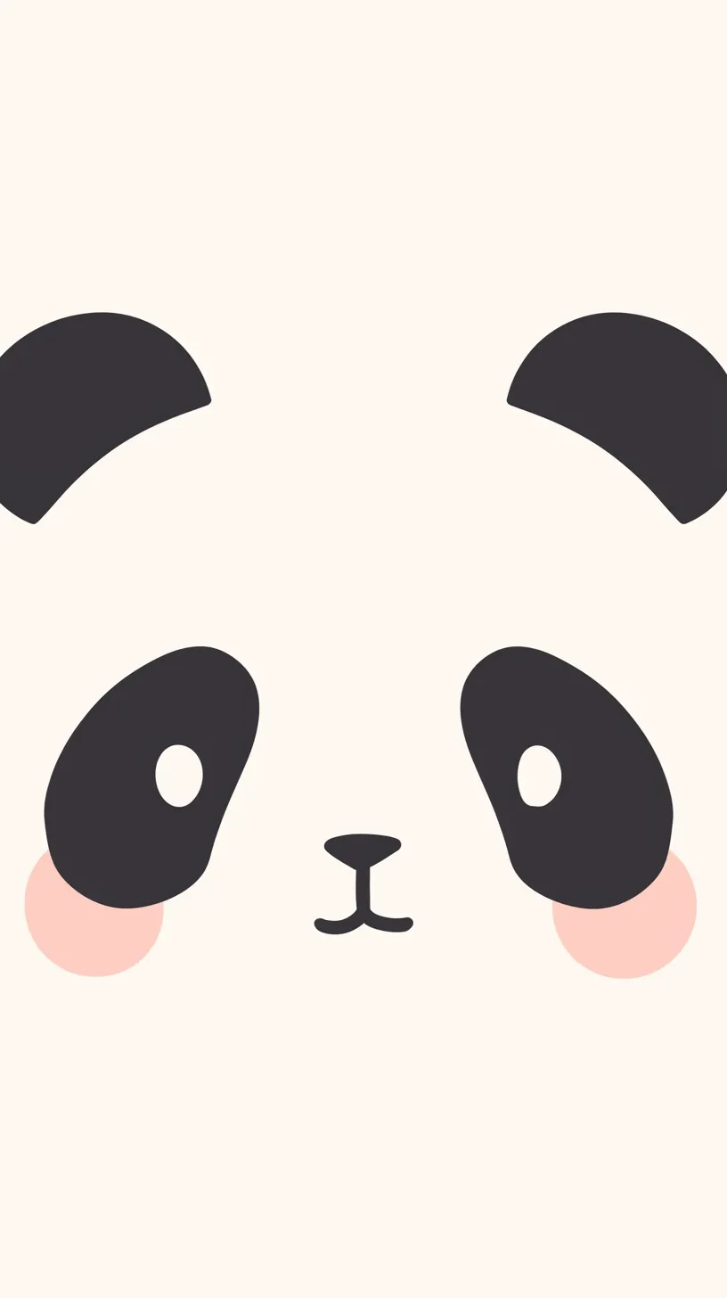 パンダ壁紙シンプル顔アップ｜大きな目元と小さな鼻口のバランスが強調されたパンダ壁紙。シンプルな黒と白に頬の淡いピンクが加わり、優しい印象を演出している。最小限の形で可愛らしさを強調する表現が特徴的。
